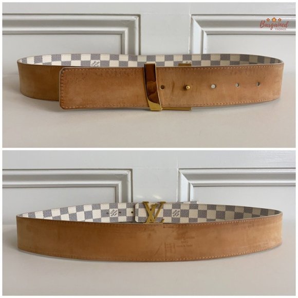 Authentic Louis Vuitton Damier Azur Canvas Leather Gold LV Initials Belt 95/38 main image 7